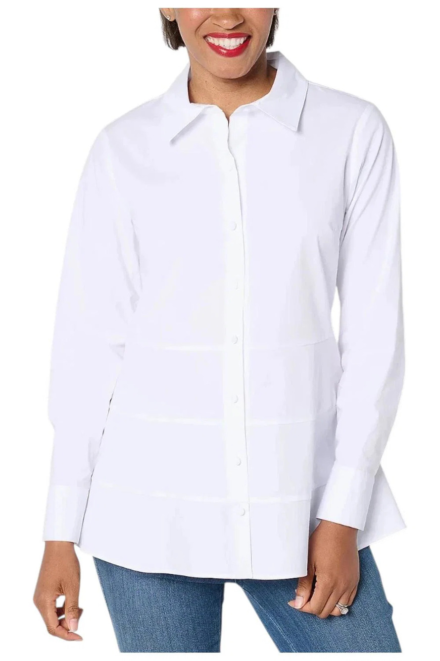 Isaac Mizrahi Live! Women's Stretch Poplin Shirt w/Tiered Peplum White - Plus